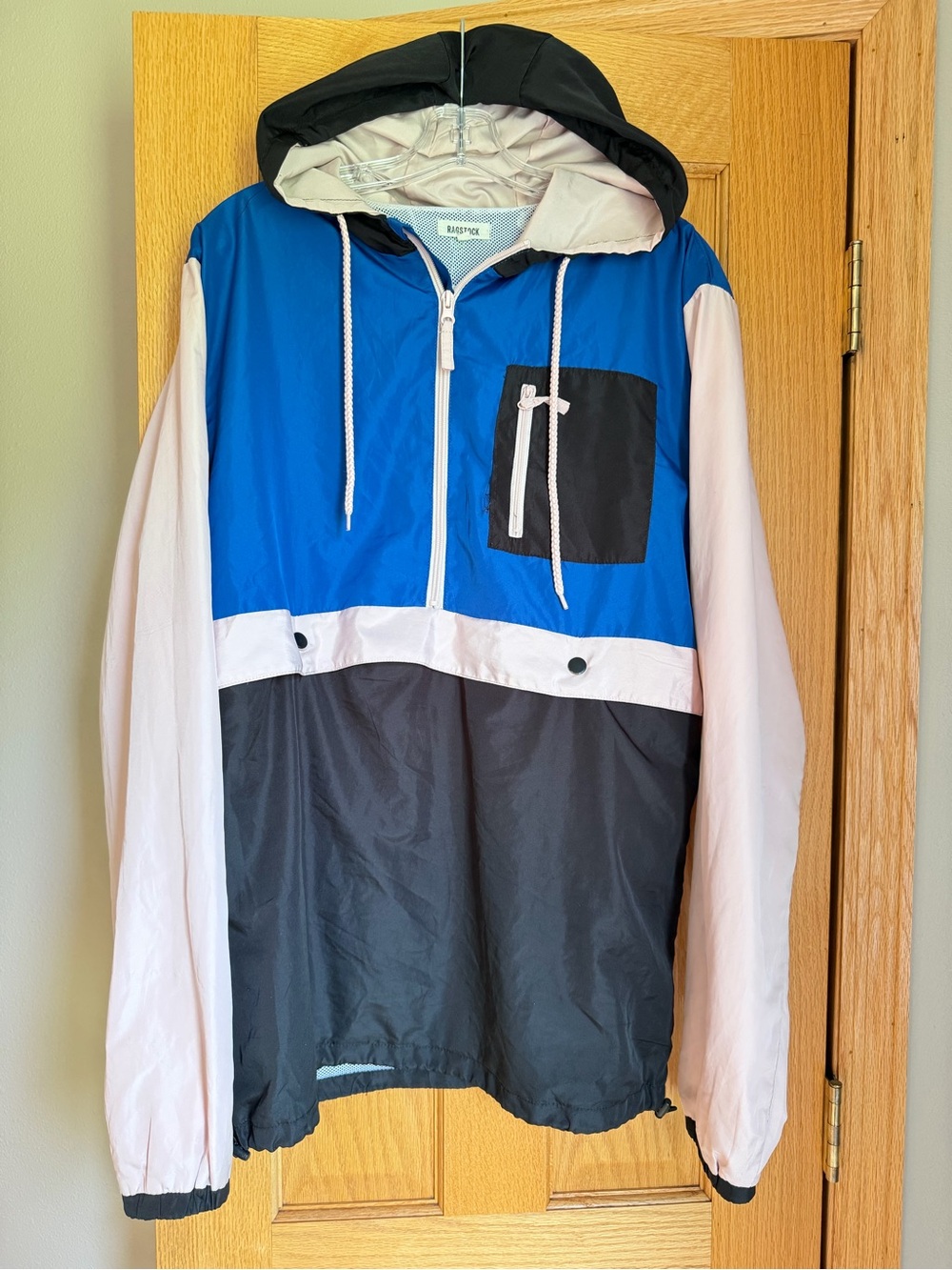 Ragstock Colorblock Anorak Windbreaker Jacket Pink Blue Black Size Large